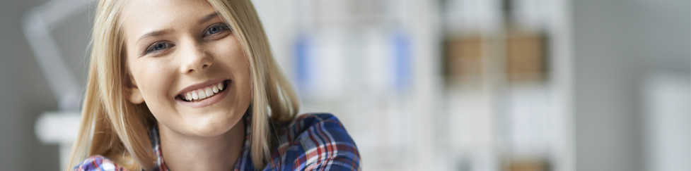 Woman Smiling Plaid Shirt